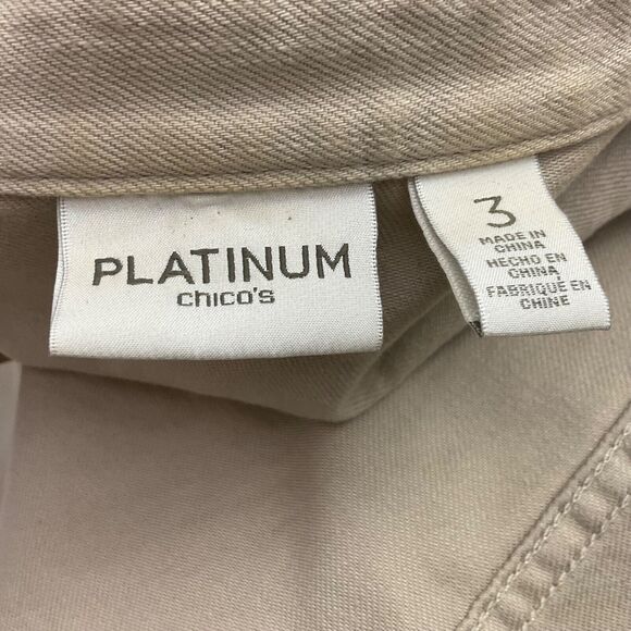 Chico's Platinum Jacket Taupe Gold Lace Overlay Open Front Size 3 ( X- Large ) - Picture 3 of 11